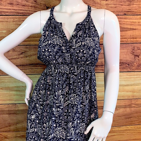 Old Navy Maternity Maxi sundress deep blue flower pattern summer dress Sz M MD - Picture 3 of 16
